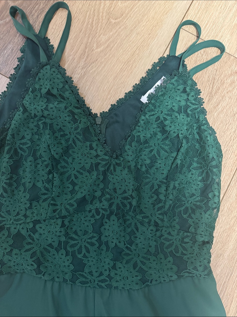 Cupshe NWT S Sleeveless Lace-Top Wide-Leg Emerald Green ZIPPER POCKETS JUMPSUIT - Picture 4 of 6